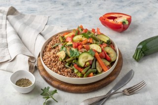 Pisto con judías verdes y arroz