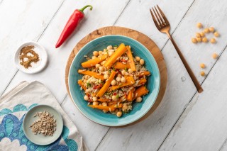 Arroz con zanahoria asada y garbanzos