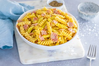 Pasta met sperziebonen, ham en kaas