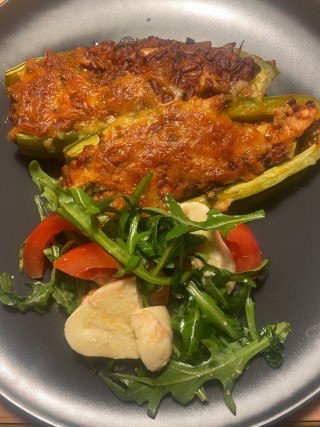 Green peppers stuffed with meatless ground